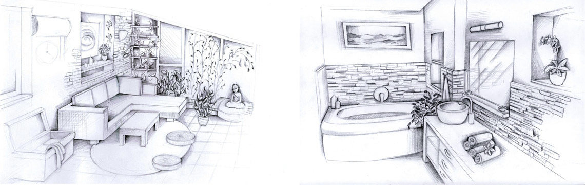 Ukázka skici interiéru