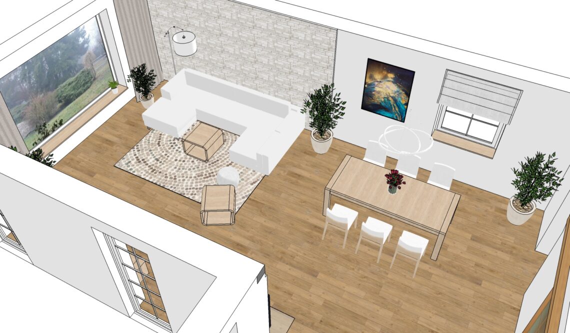 Návrh obývacího pokoje s jídelnou