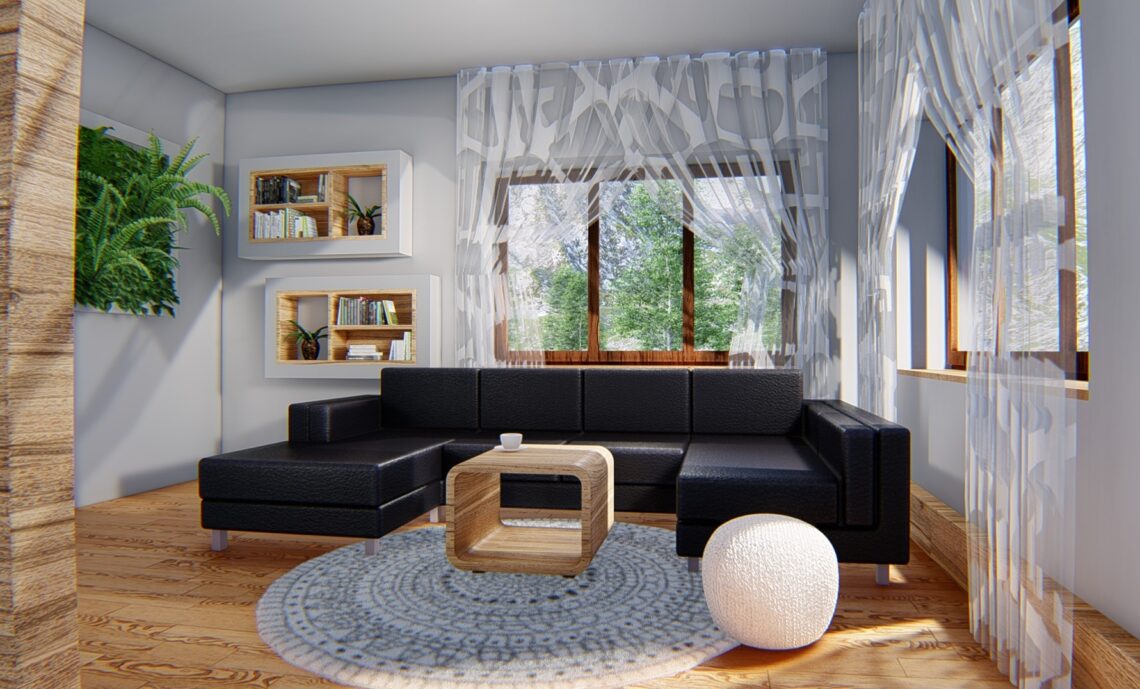 Obývací pokoj - Feng Shui návrh; fotorealistická vizualizace